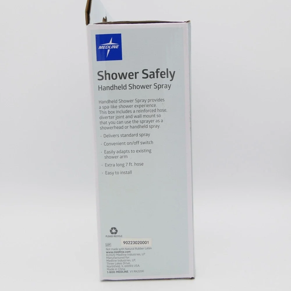 MedLine Shower Safely Handheld Shower Spray Extra Long 7 ft Hose White 1.8 GPM